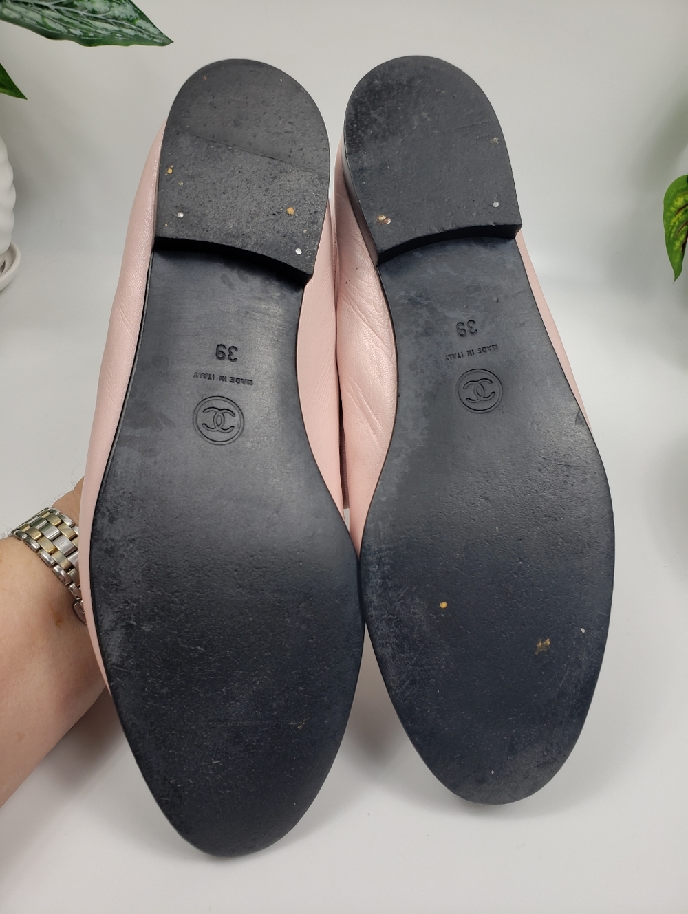 CHANEL Pink w/ Black Toe & Bow Ballet RARE Color - Luxury Vintage Leather 39/8.5 - Picture 13 of 14